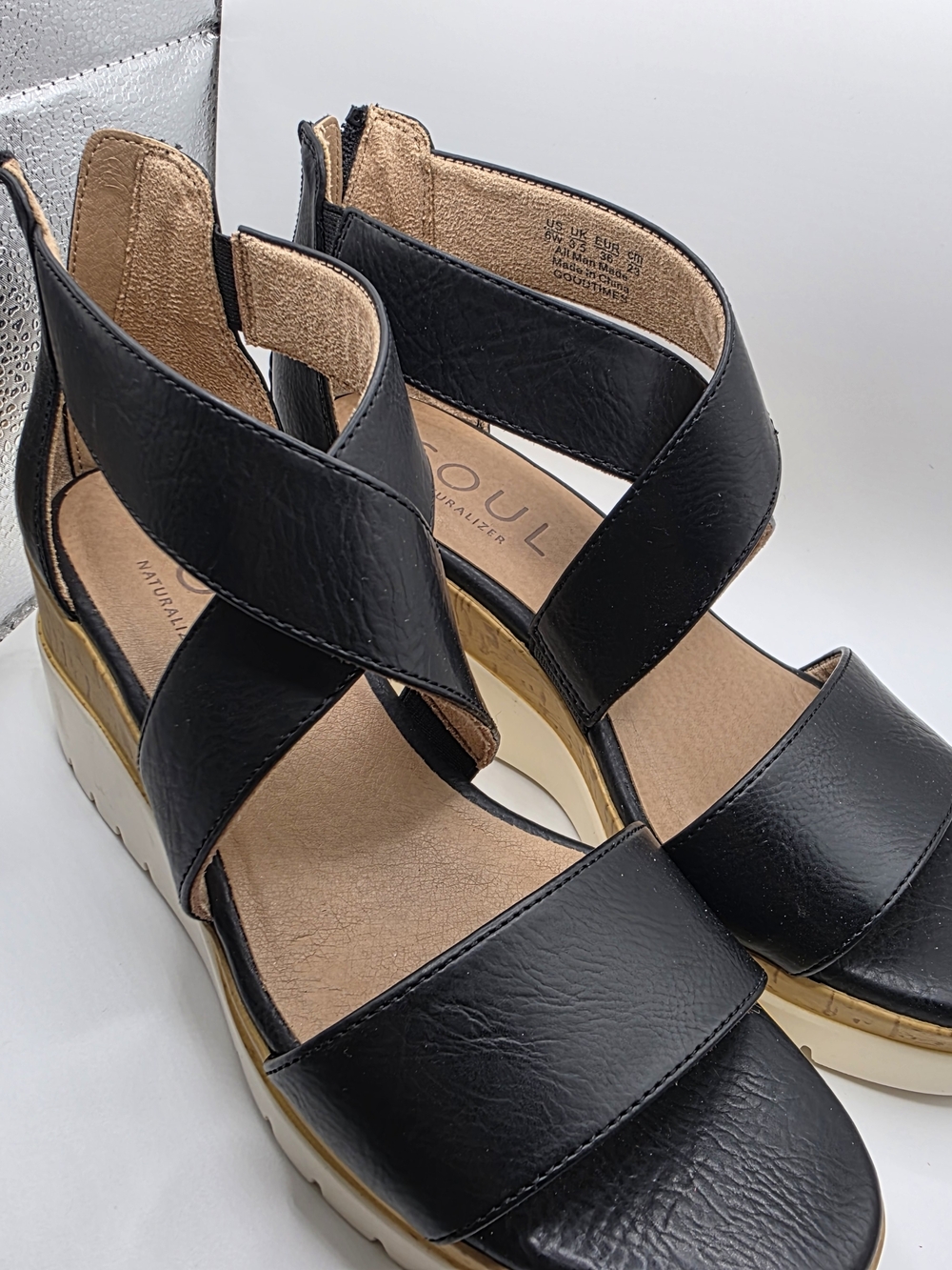 Soul Naturalizer Black Leather Wedge Sandals
